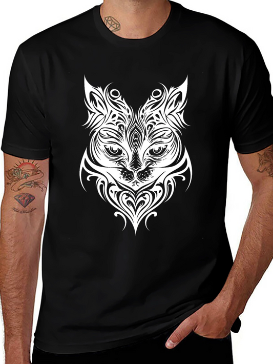 Tribal Cat Graphic Print T-Shirt