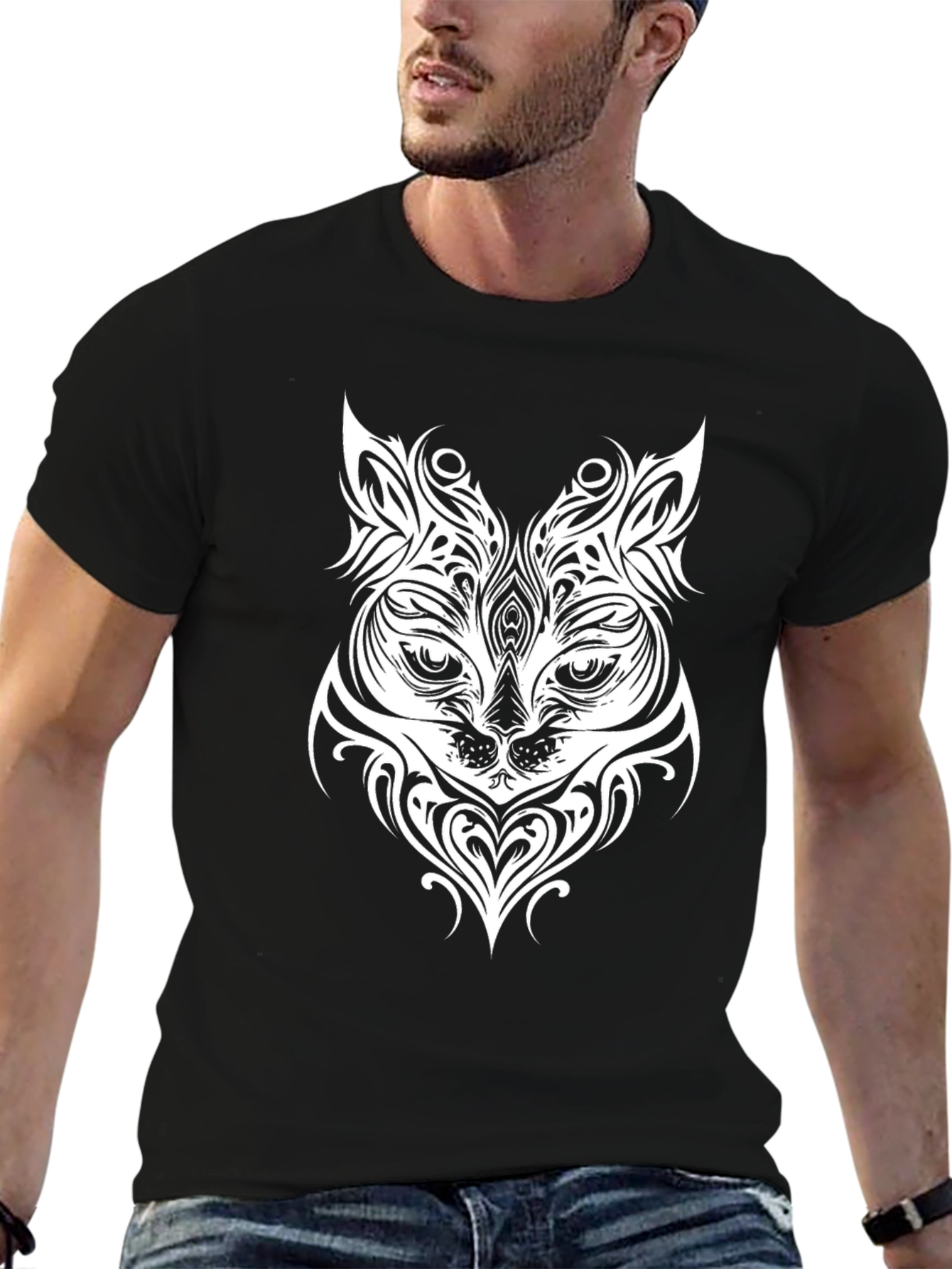 Tribal Cat Graphic Print T-Shirt