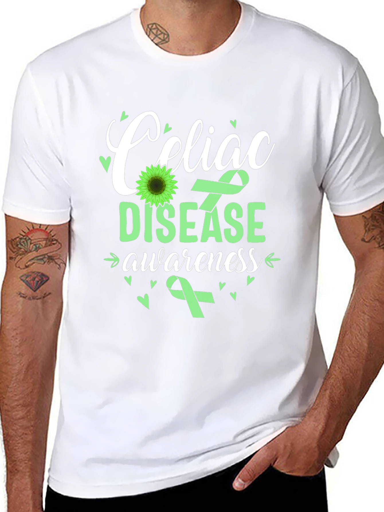 Celiac Disease Awareness T-Shirt - Green Ribbon Design