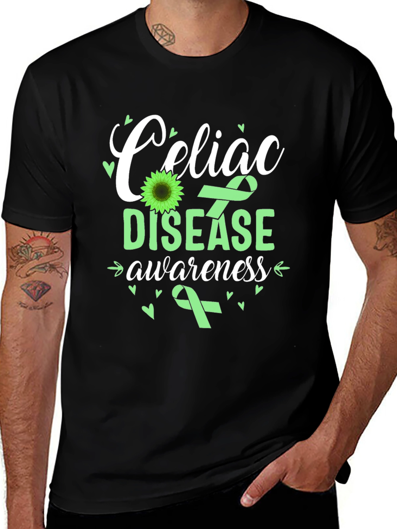 Celiac Disease Awareness T-Shirt - Green Ribbon Design