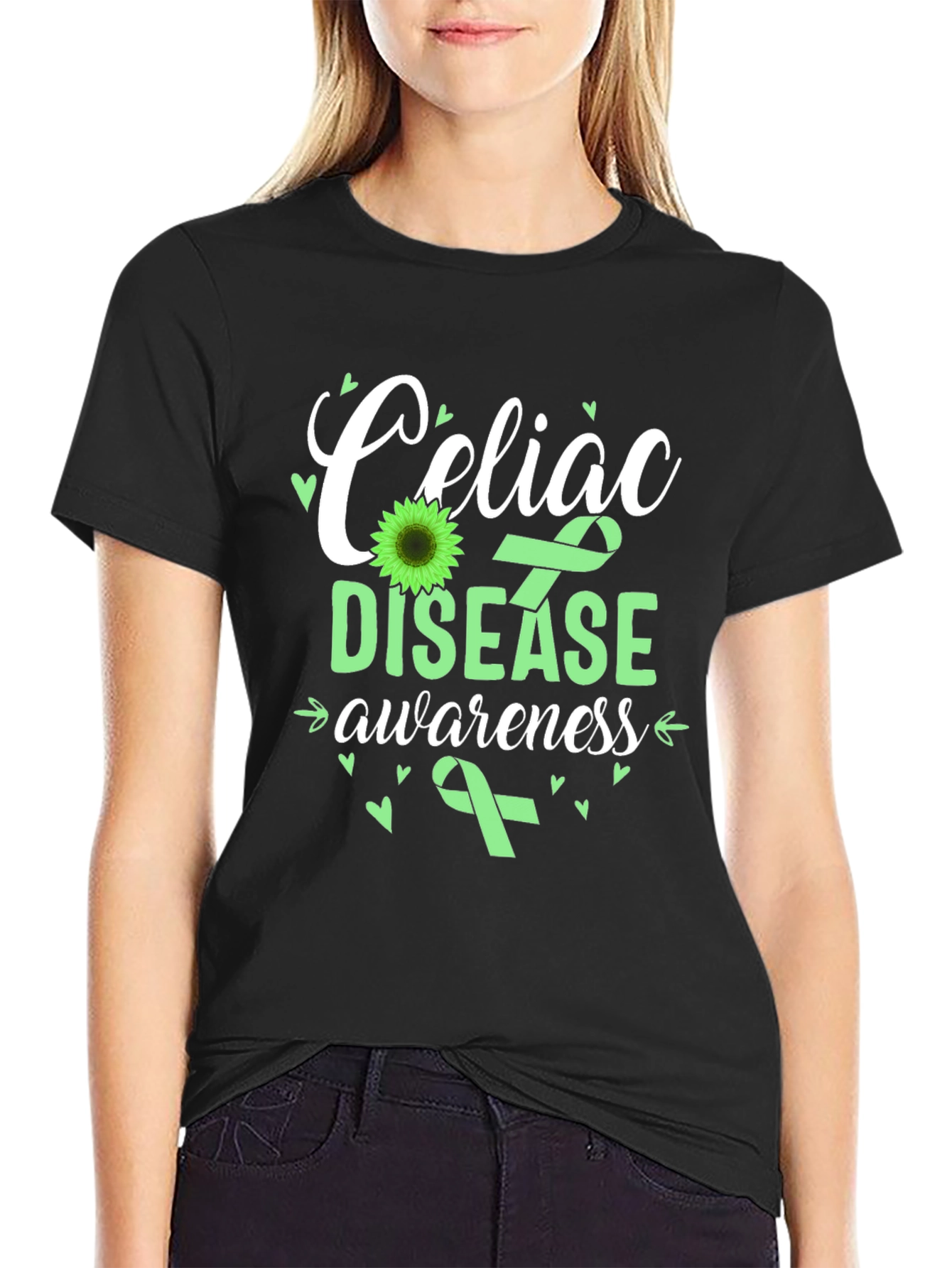 Celiac Disease Awareness T-Shirt - Green Ribbon Design