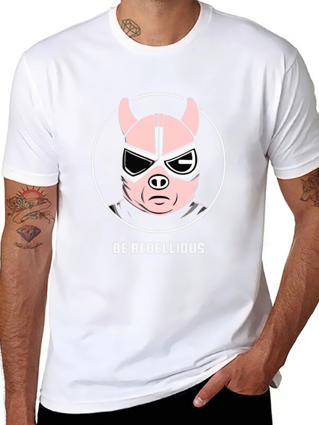 Be Rebellious Pig Wrestler T-Shirt - Black