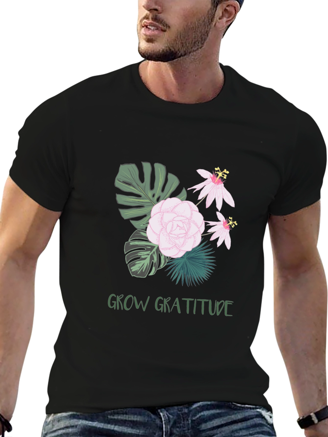 Grow Gratitude Graphic Tee - Stylish Black Shirt