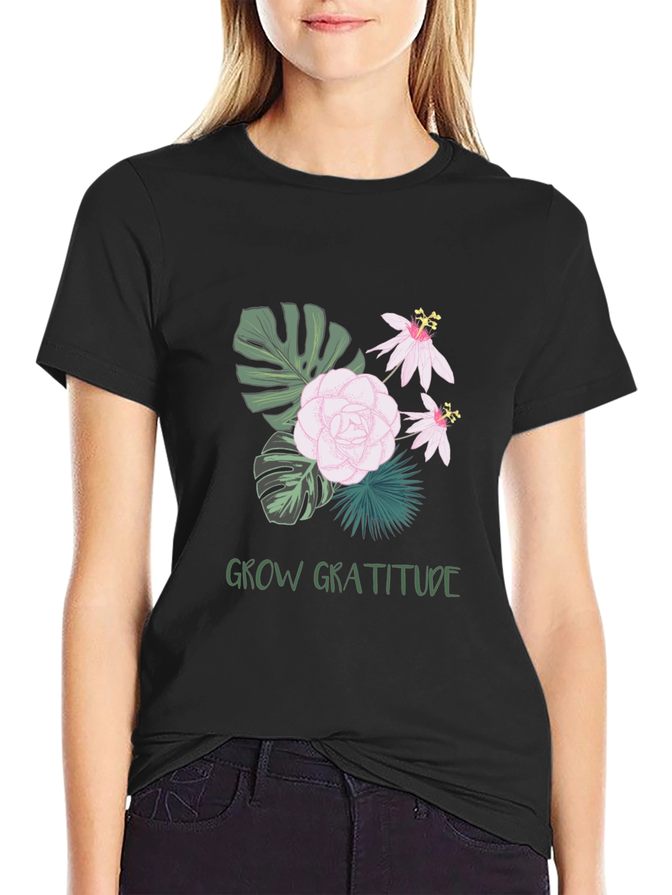 Grow Gratitude Graphic Tee - Stylish Black Shirt