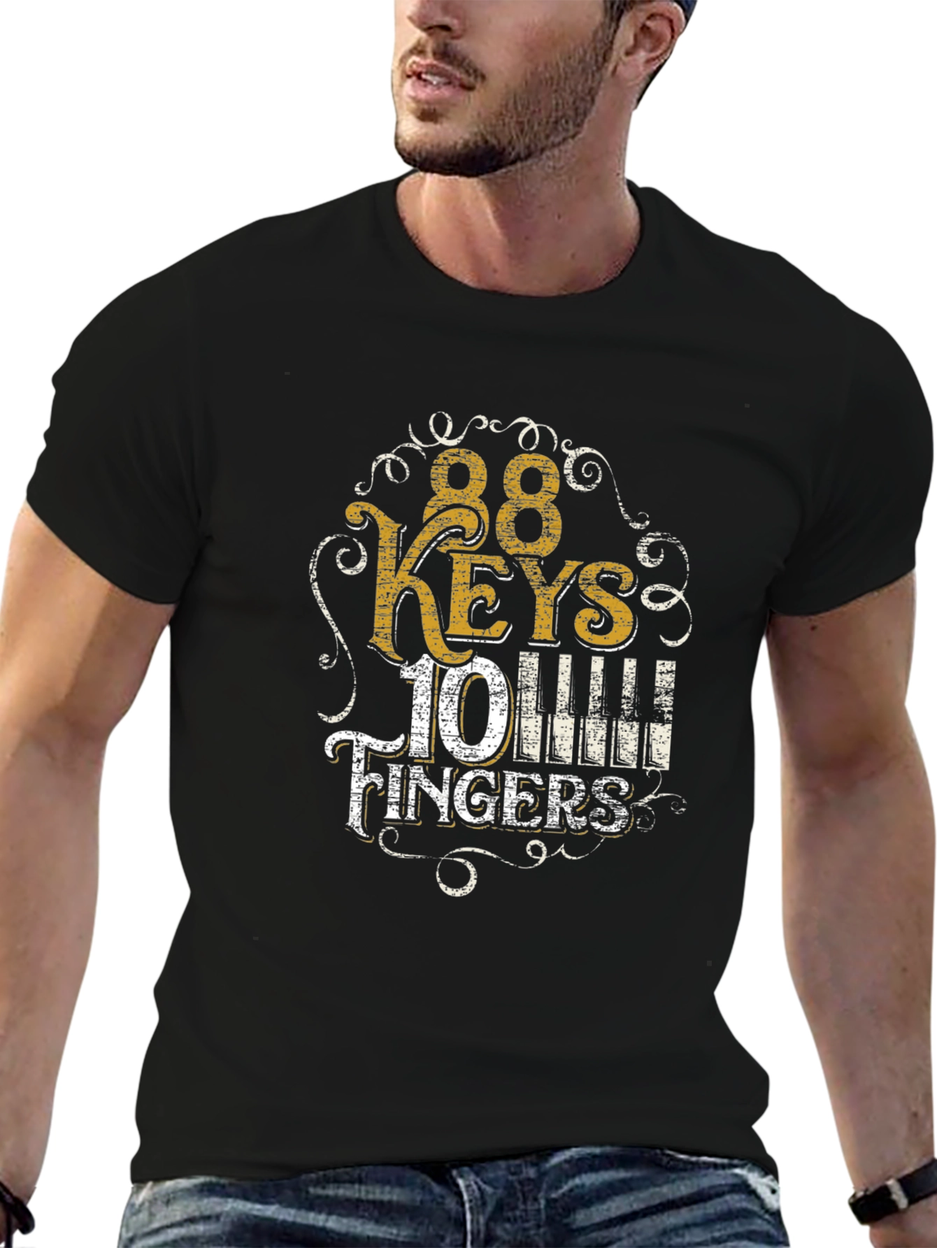 88 Keys 10 Fingers Piano T-Shirt - Black