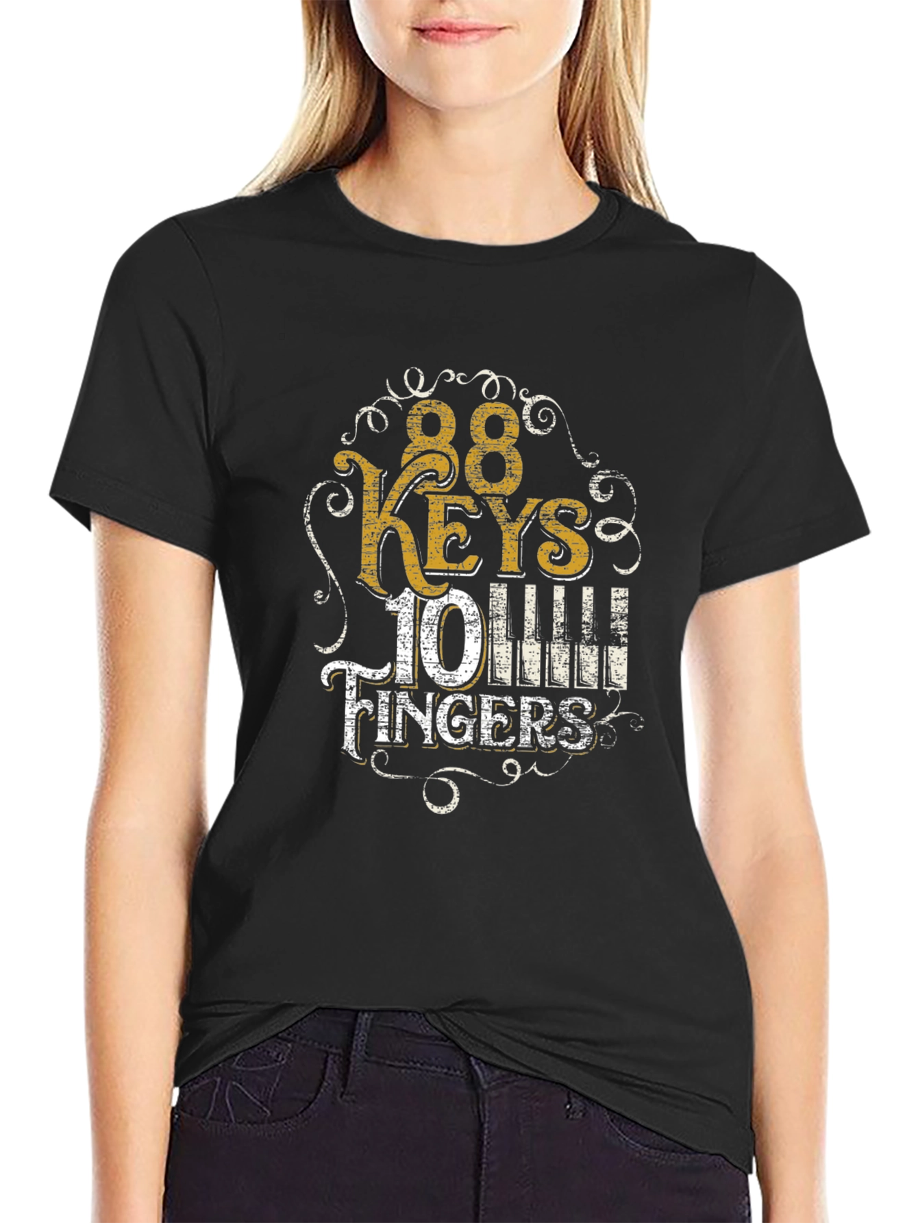 88 Keys 10 Fingers Piano T-Shirt - Black