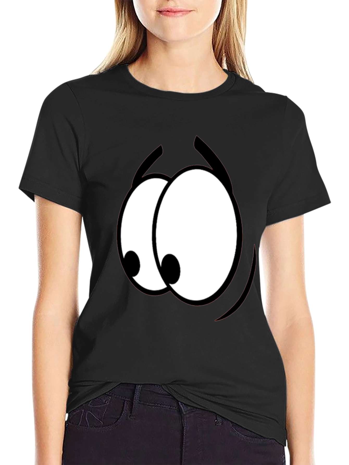 Funny Cartoon Eyes Graphic Black T-Shirt