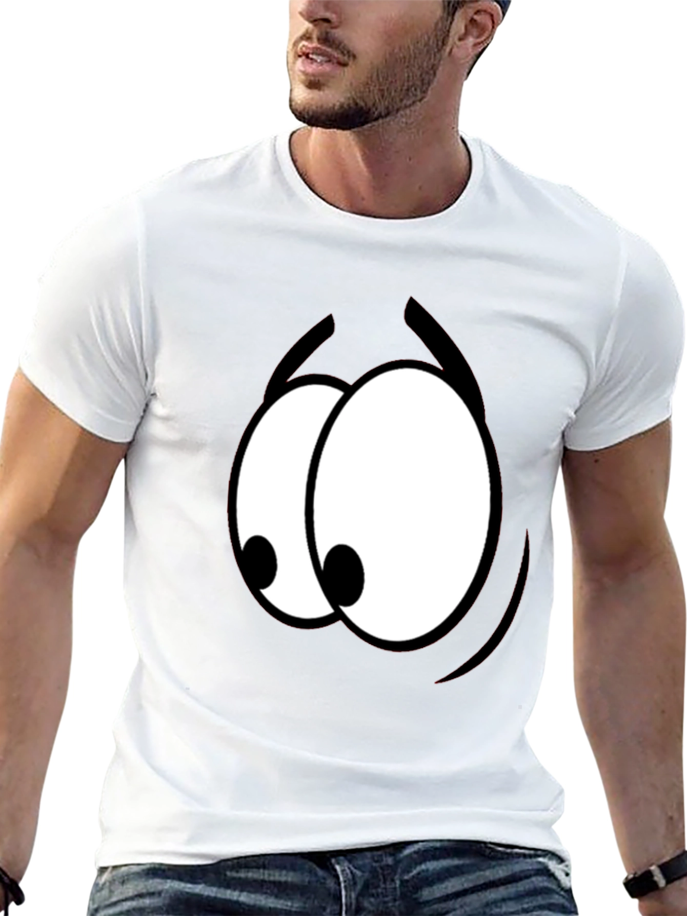 Funny Cartoon Eyes Graphic Black T-Shirt