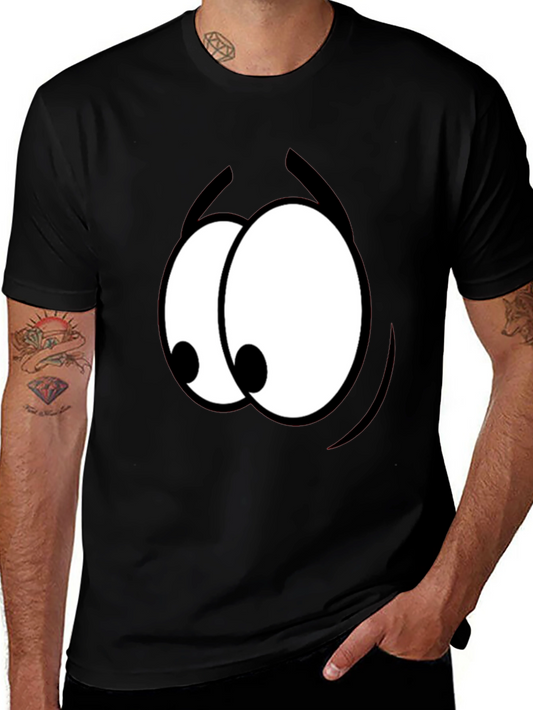 Funny Cartoon Eyes Graphic Black T-Shirt
