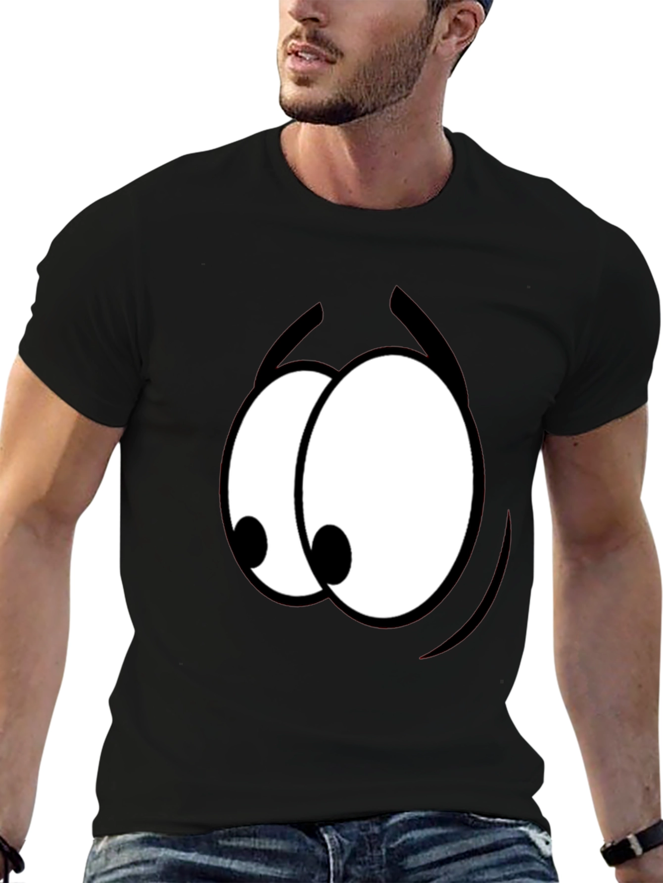 Funny Cartoon Eyes Graphic Black T-Shirt