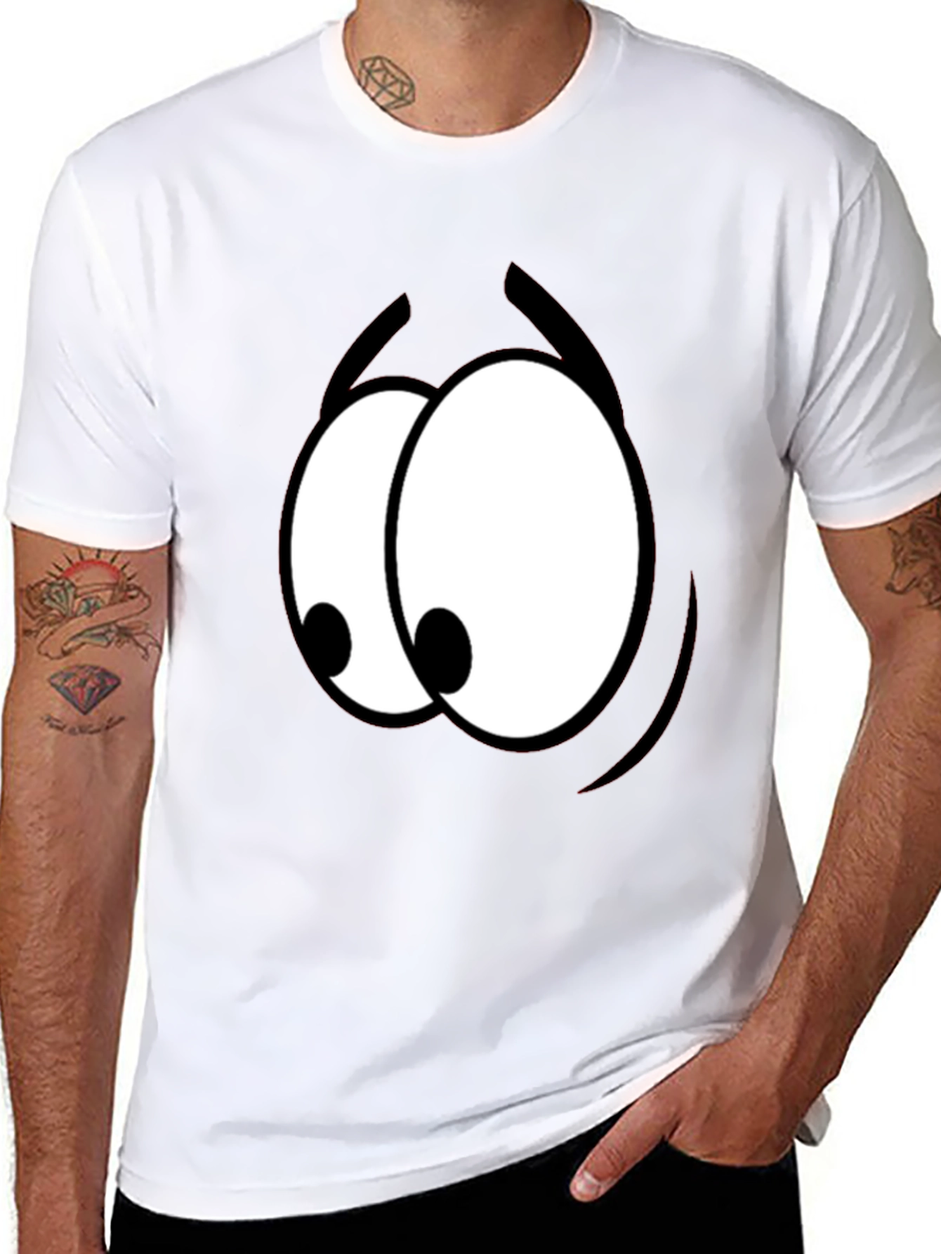 Funny Cartoon Eyes Graphic Black T-Shirt