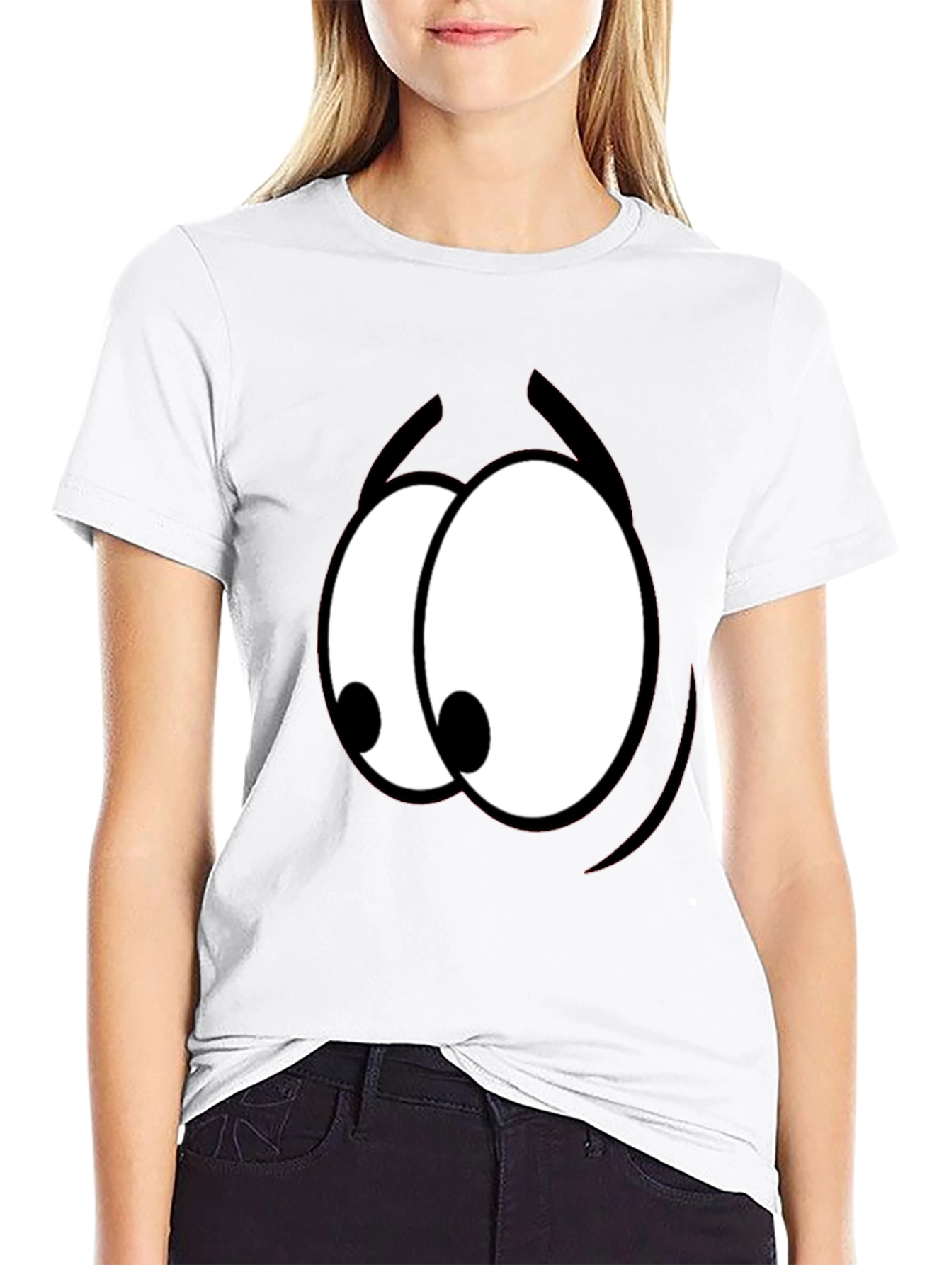 Funny Cartoon Eyes Graphic Black T-Shirt