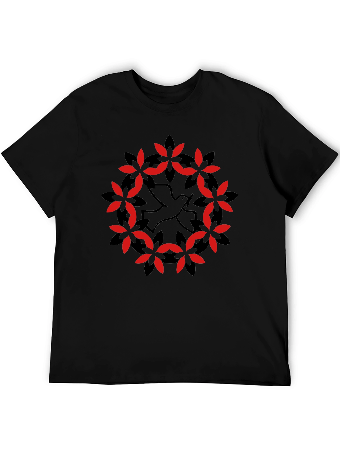 Dove & Floral Wreath Graphic Black T-Shirt