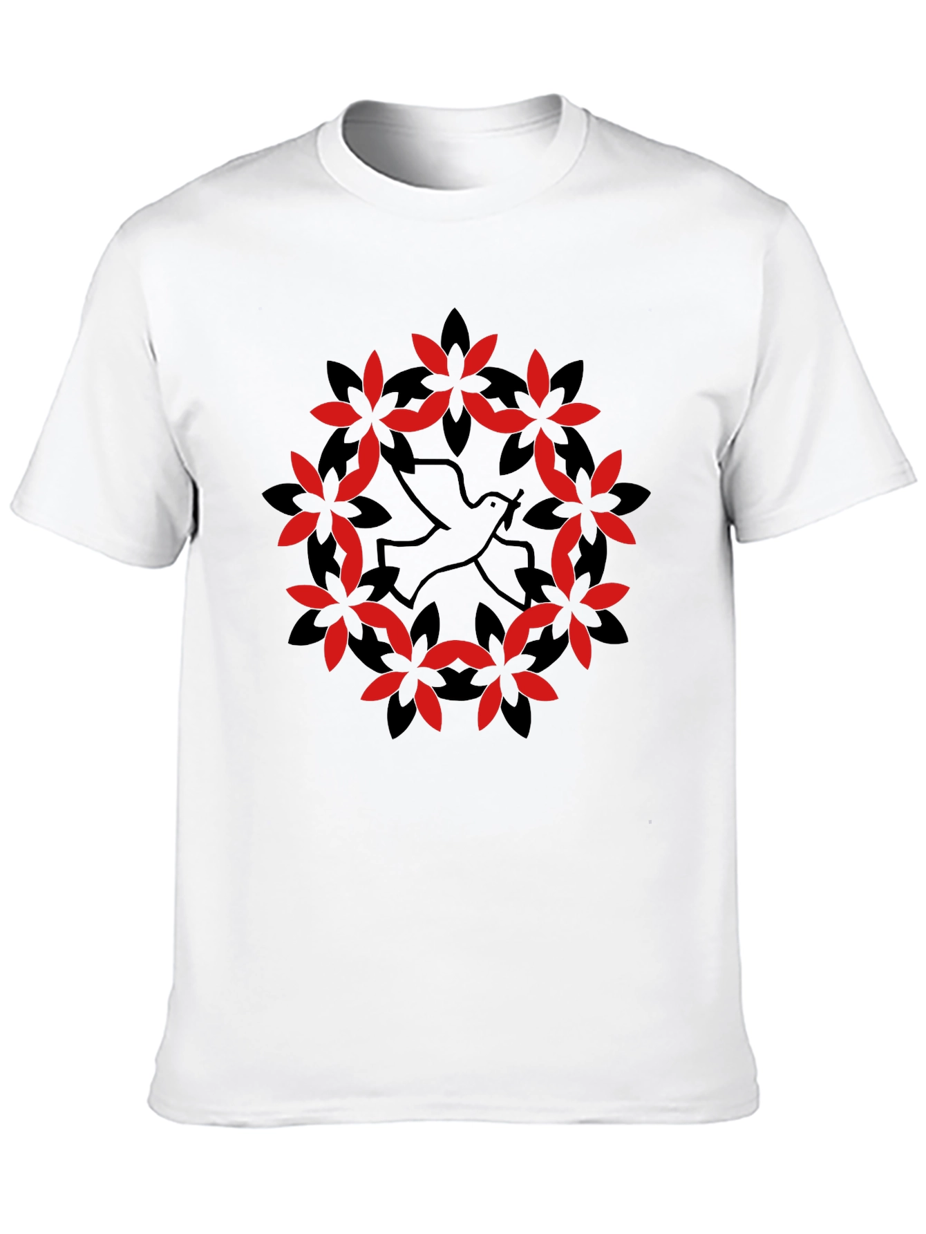 Dove & Floral Wreath Graphic Black T-Shirt
