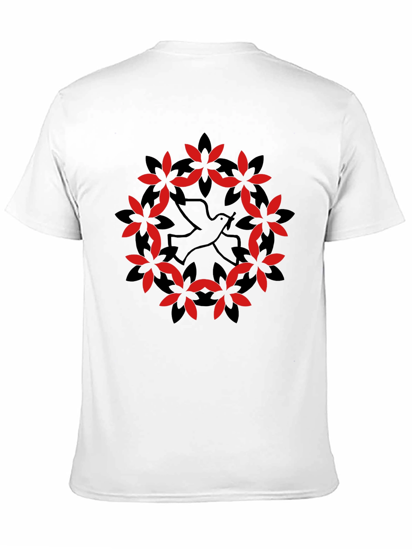 Dove & Floral Wreath Graphic Black T-Shirt