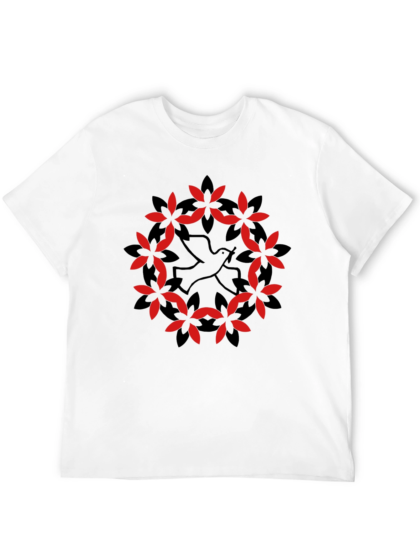 Dove & Floral Wreath Graphic Black T-Shirt