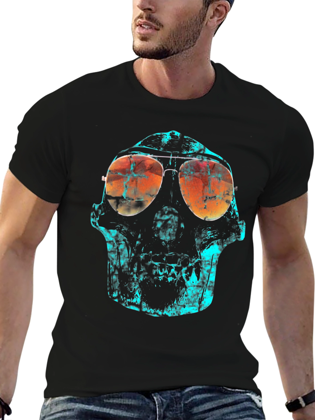 Skull Graphic Print Crew Neck T-Shirt