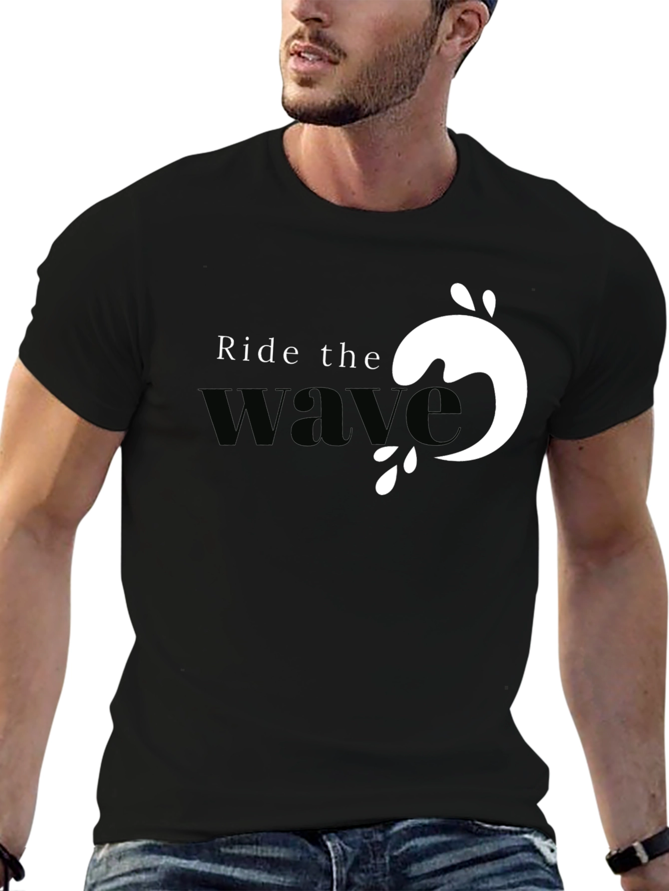 Ride the Wave Graphic Tee - Black Cotton T-Shirt