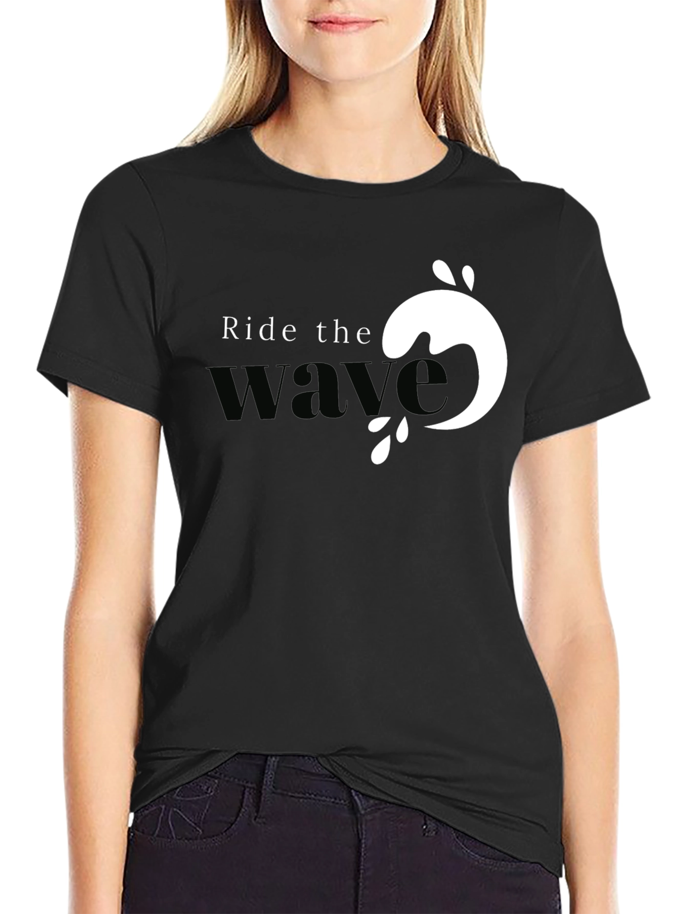 Ride the Wave Graphic Tee - Black Cotton T-Shirt