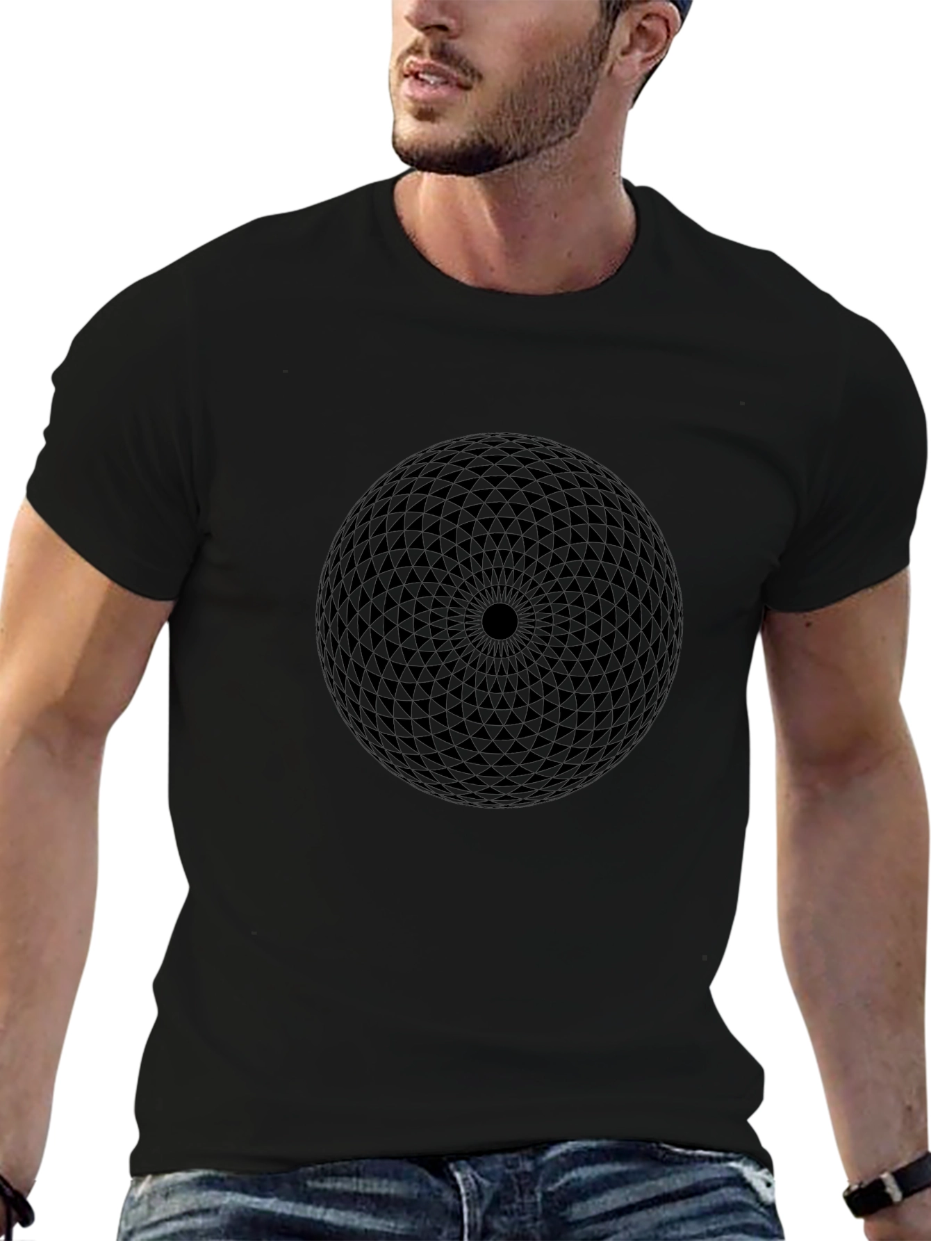 Geometric Sphere Graphic T-Shirt - Modern Black Tee