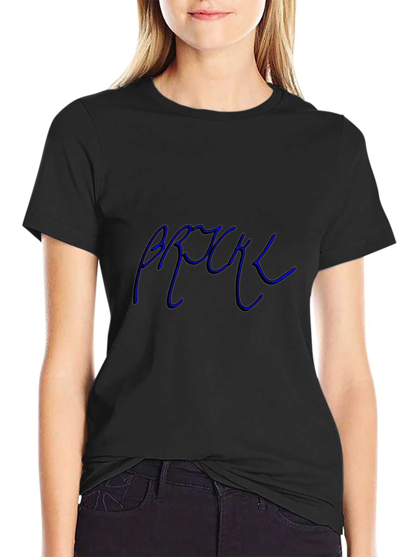 Cool Blue Text Graphic Black Tee