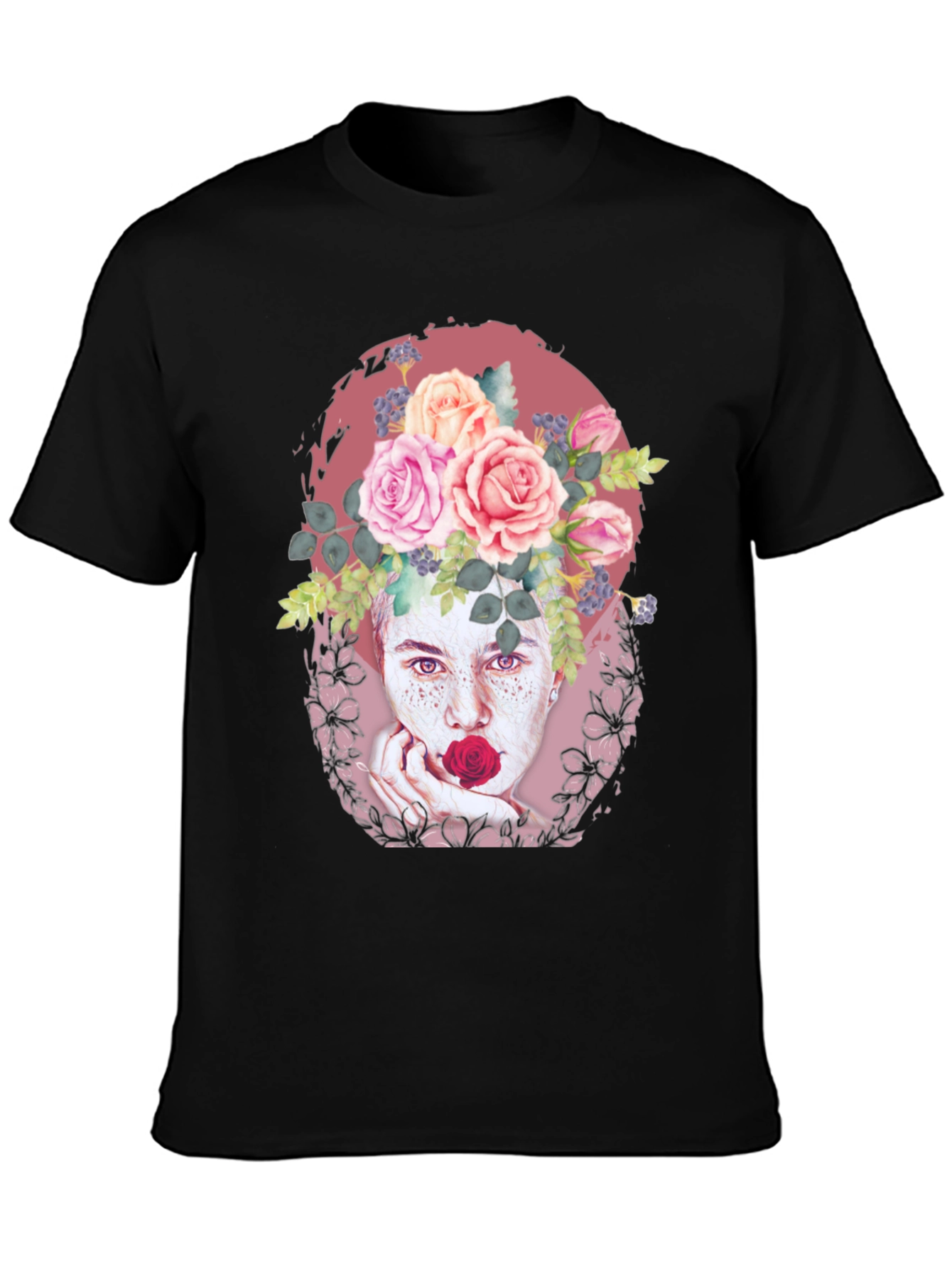 Floral Portrait T-Shirt: Unique Artistic Design