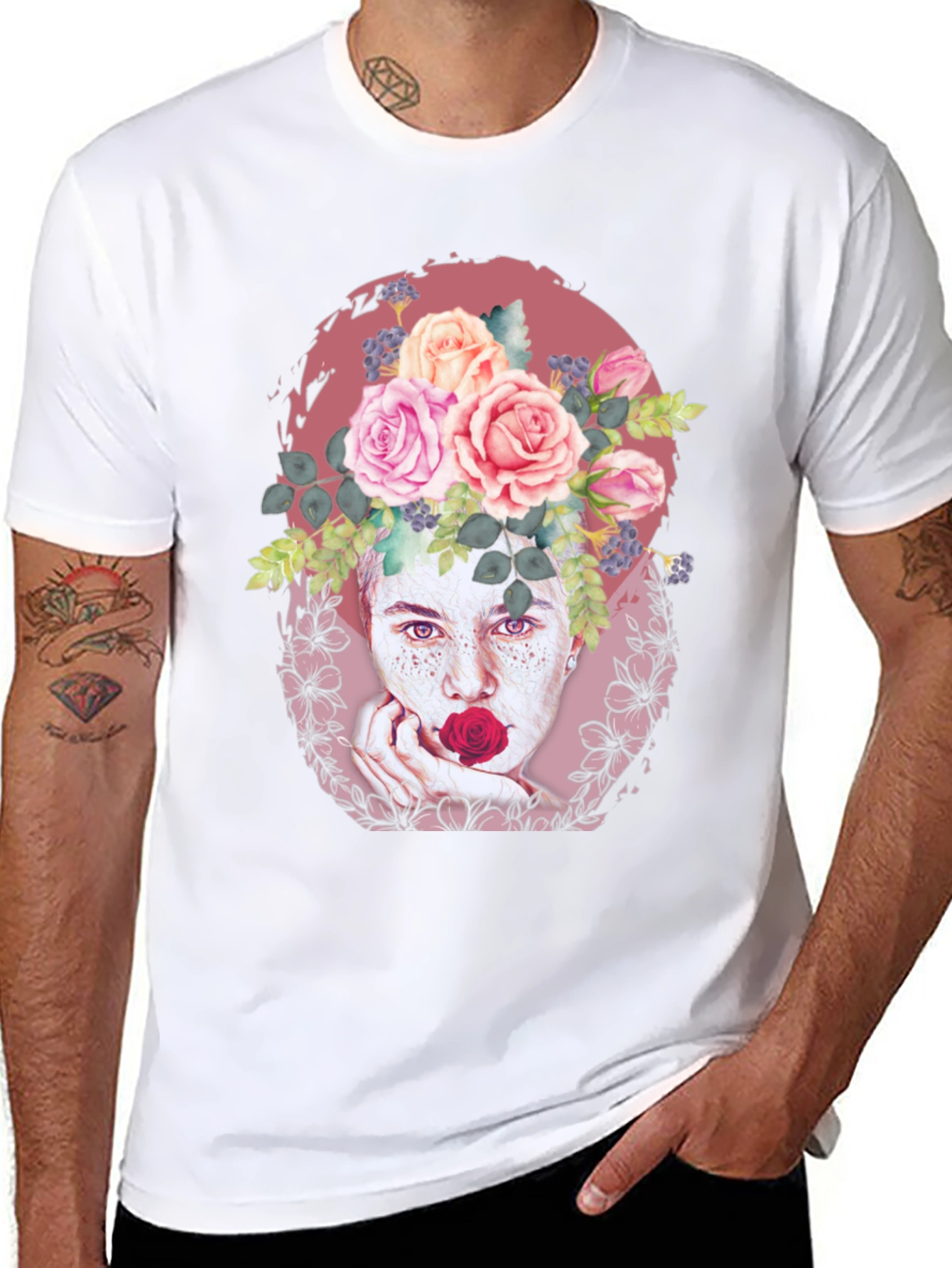 Floral Portrait T-Shirt: Unique Artistic Design