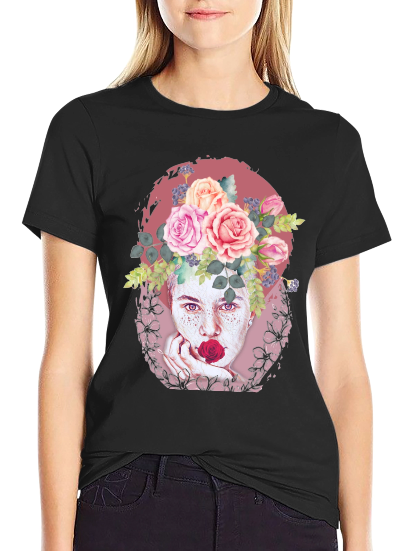 Floral Portrait T-Shirt: Unique Artistic Design
