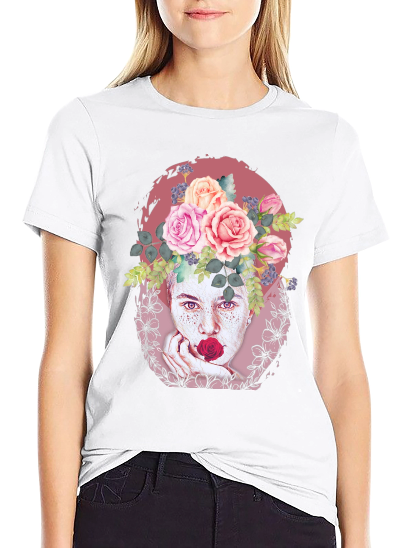 Floral Portrait T-Shirt: Unique Artistic Design