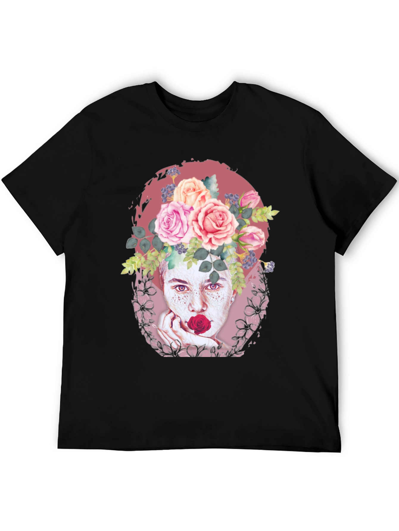 Floral Portrait T-Shirt: Unique Artistic Design