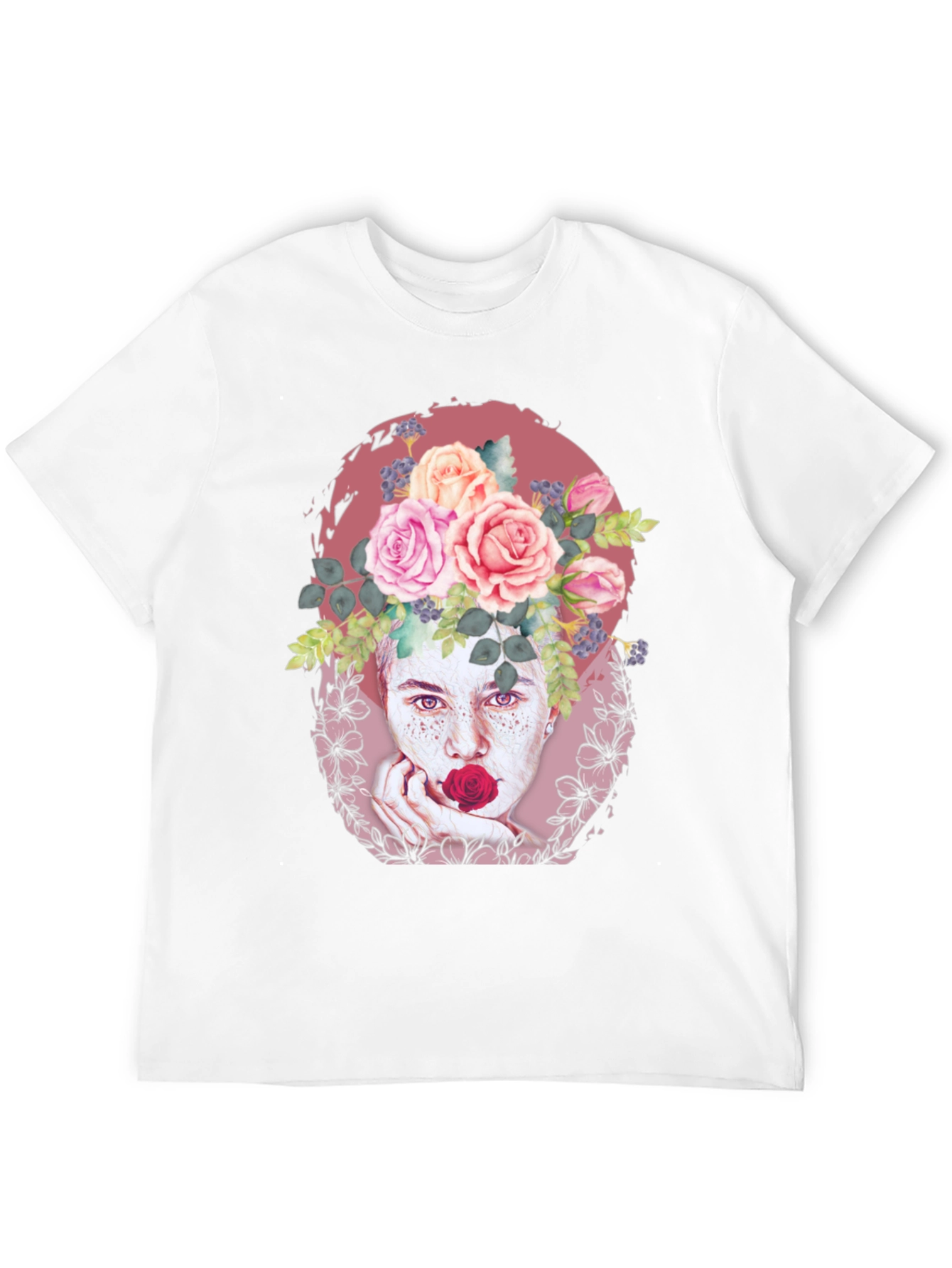 Floral Portrait T-Shirt: Unique Artistic Design