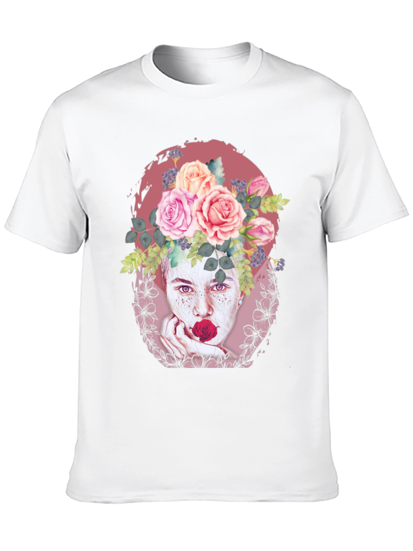 Floral Portrait T-Shirt: Unique Artistic Design
