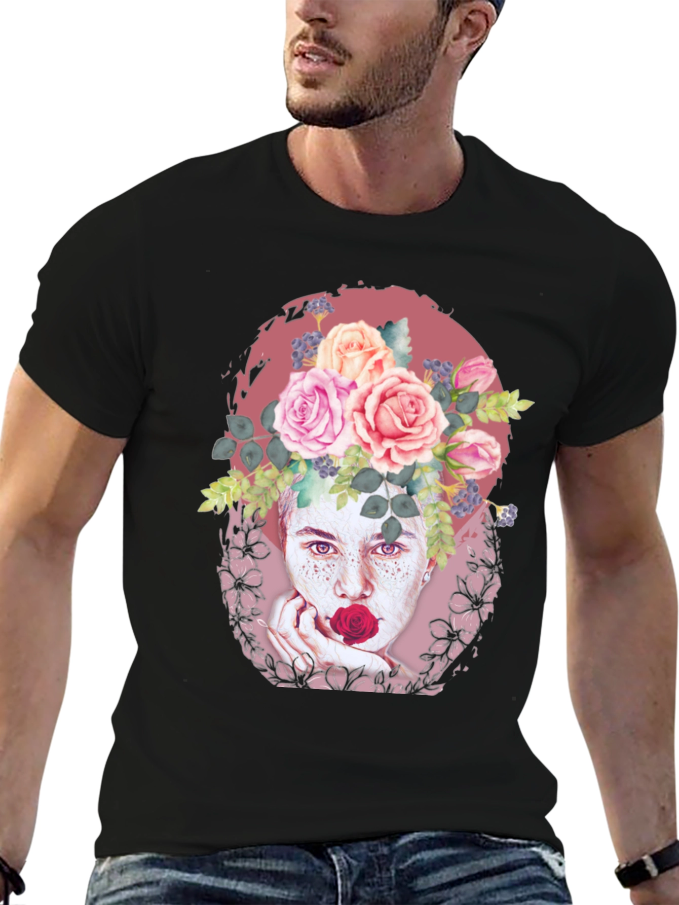 Floral Portrait T-Shirt: Unique Artistic Design