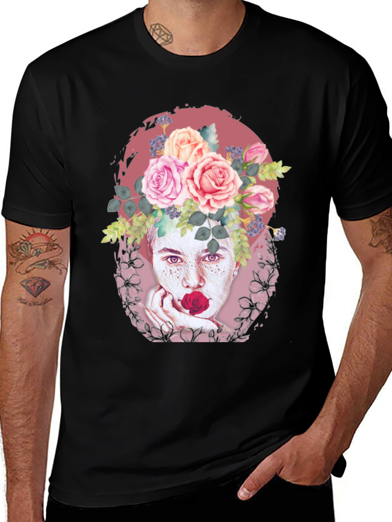 Floral Portrait T-Shirt: Unique Artistic Design