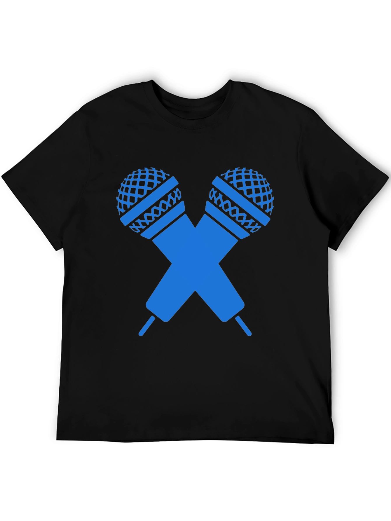 Black T-Shirt with Crossed Microphones Graphic