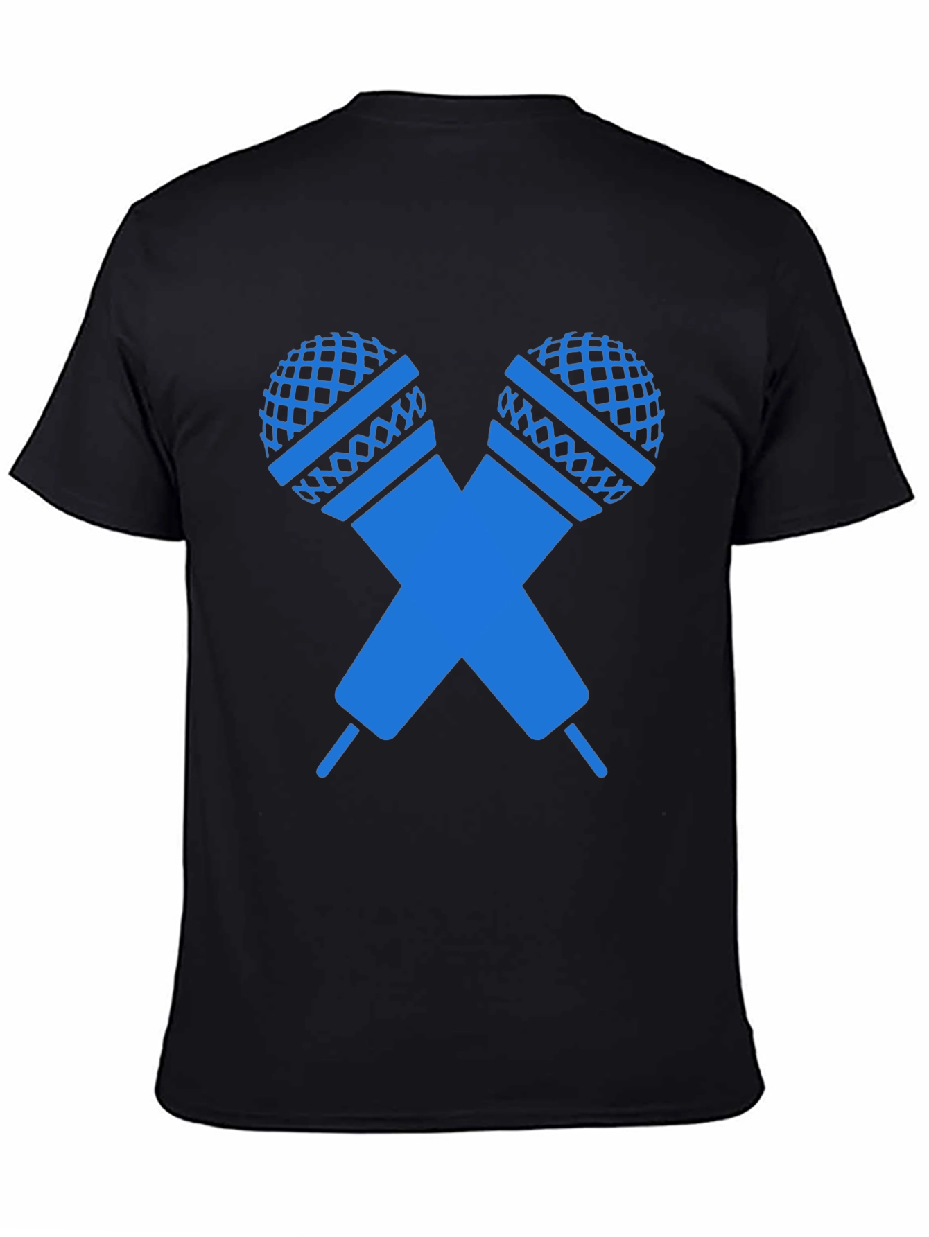Black T-Shirt with Crossed Microphones Graphic