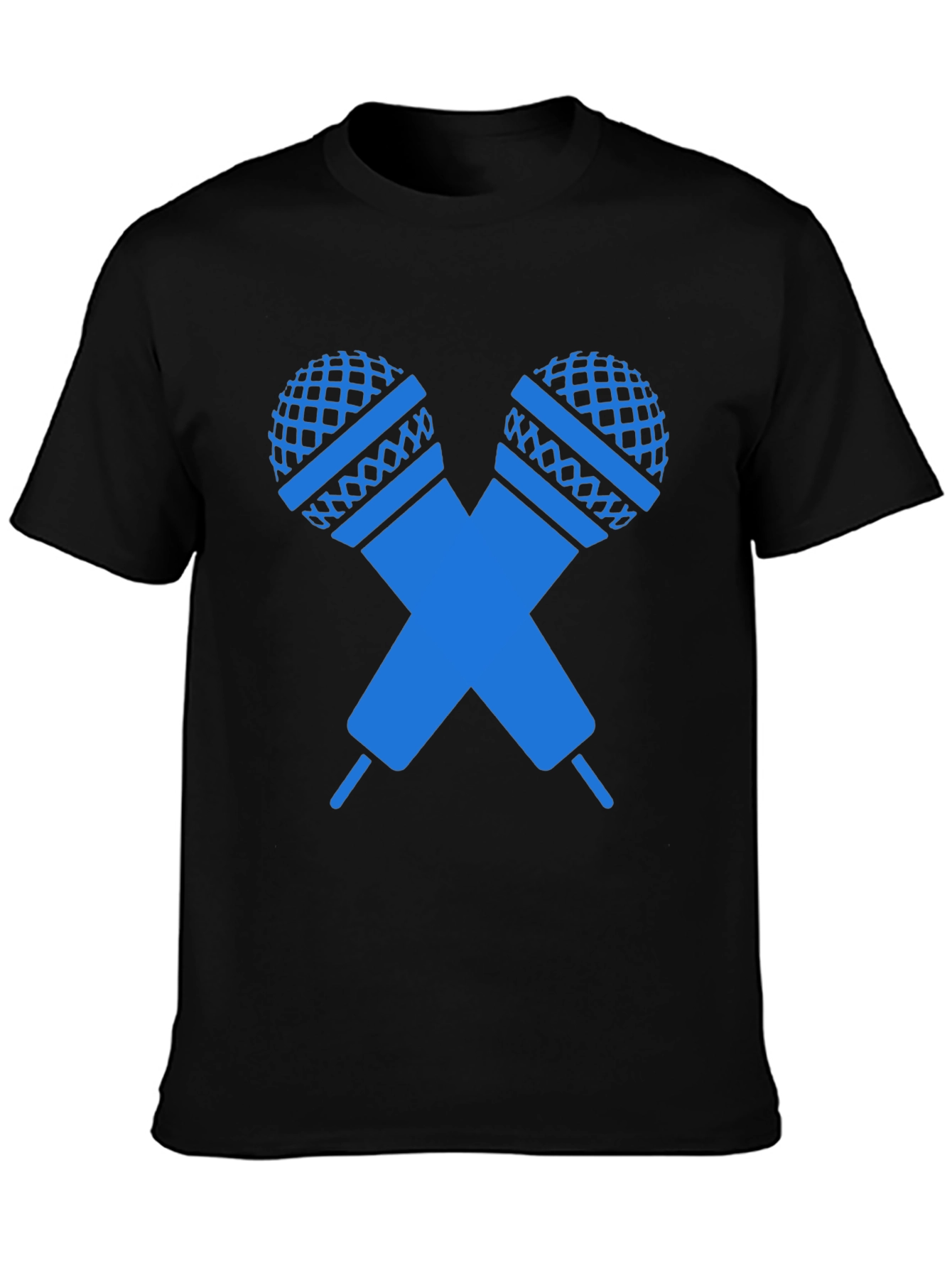 Black T-Shirt with Crossed Microphones Graphic