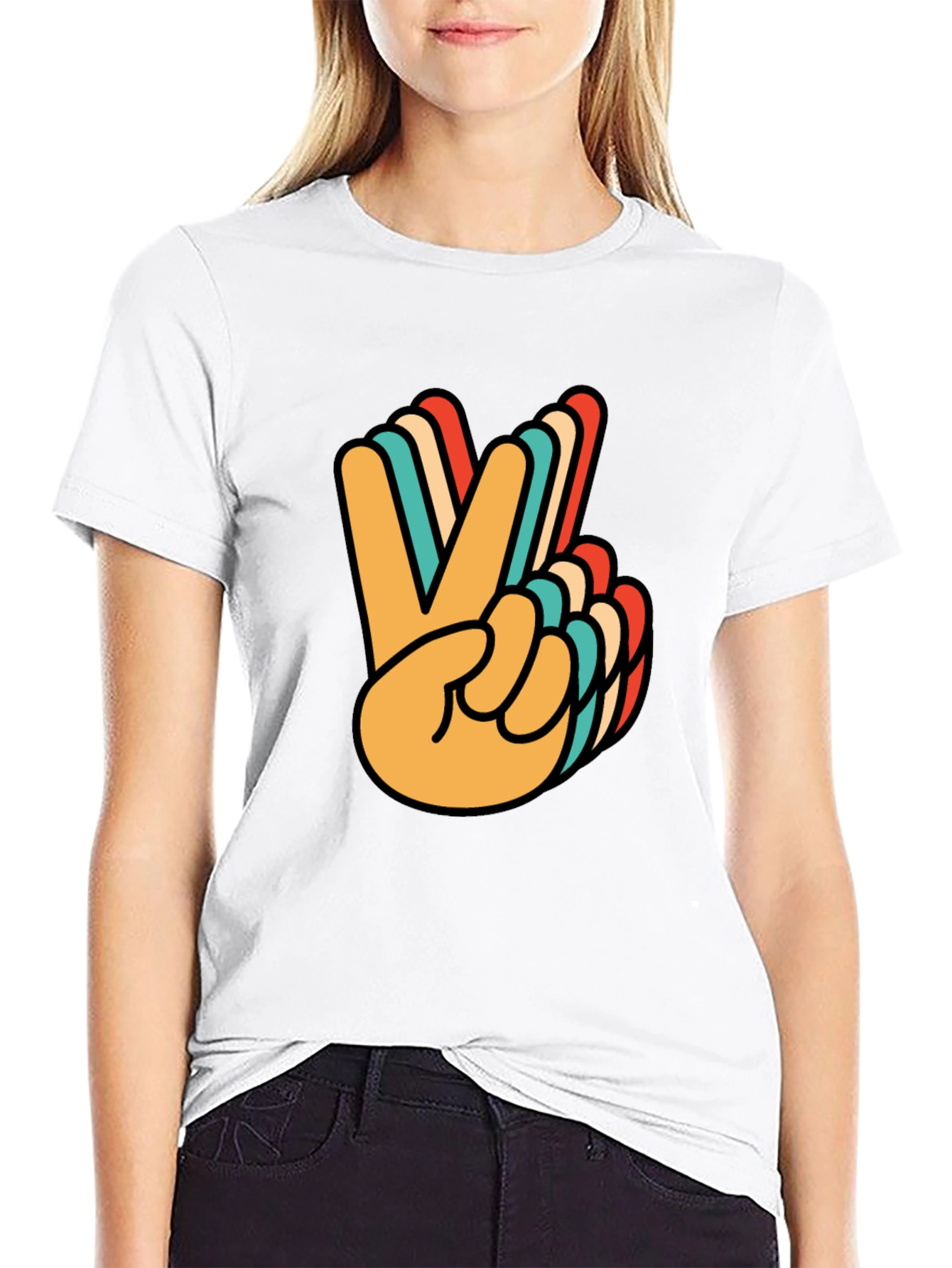 Retro Peace Sign Graphic Tee - Black Cotton T-Shirt