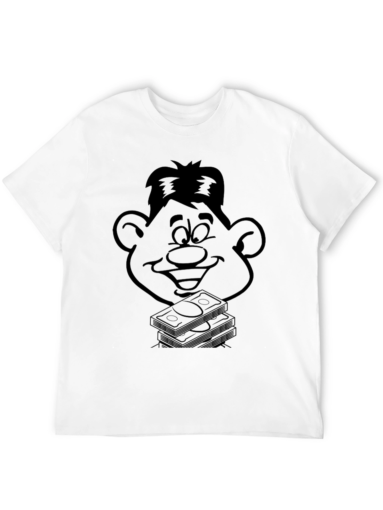 Cartoon Face & Money Stack Black T-Shirt
