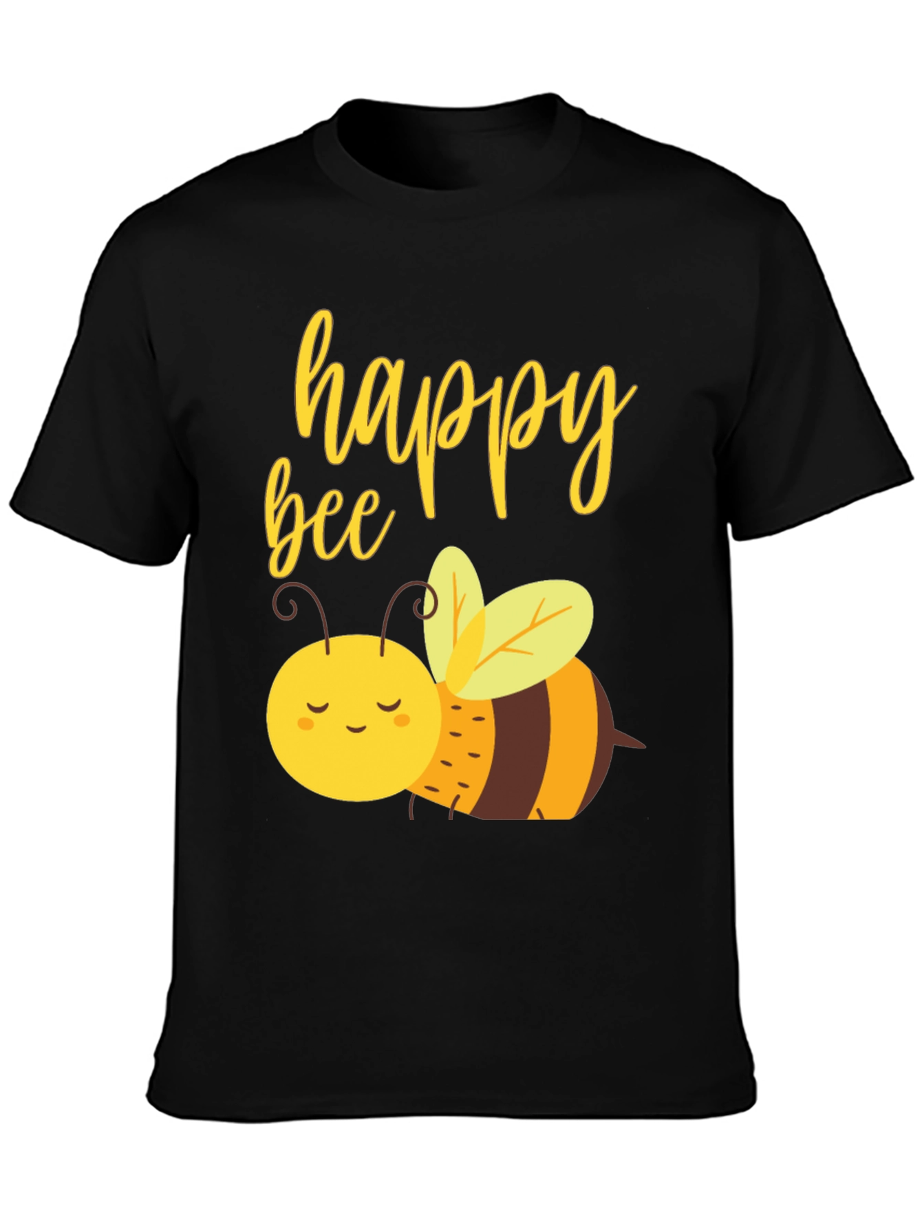 Happy Bee Graphic Tee - Black Cotton Comfort