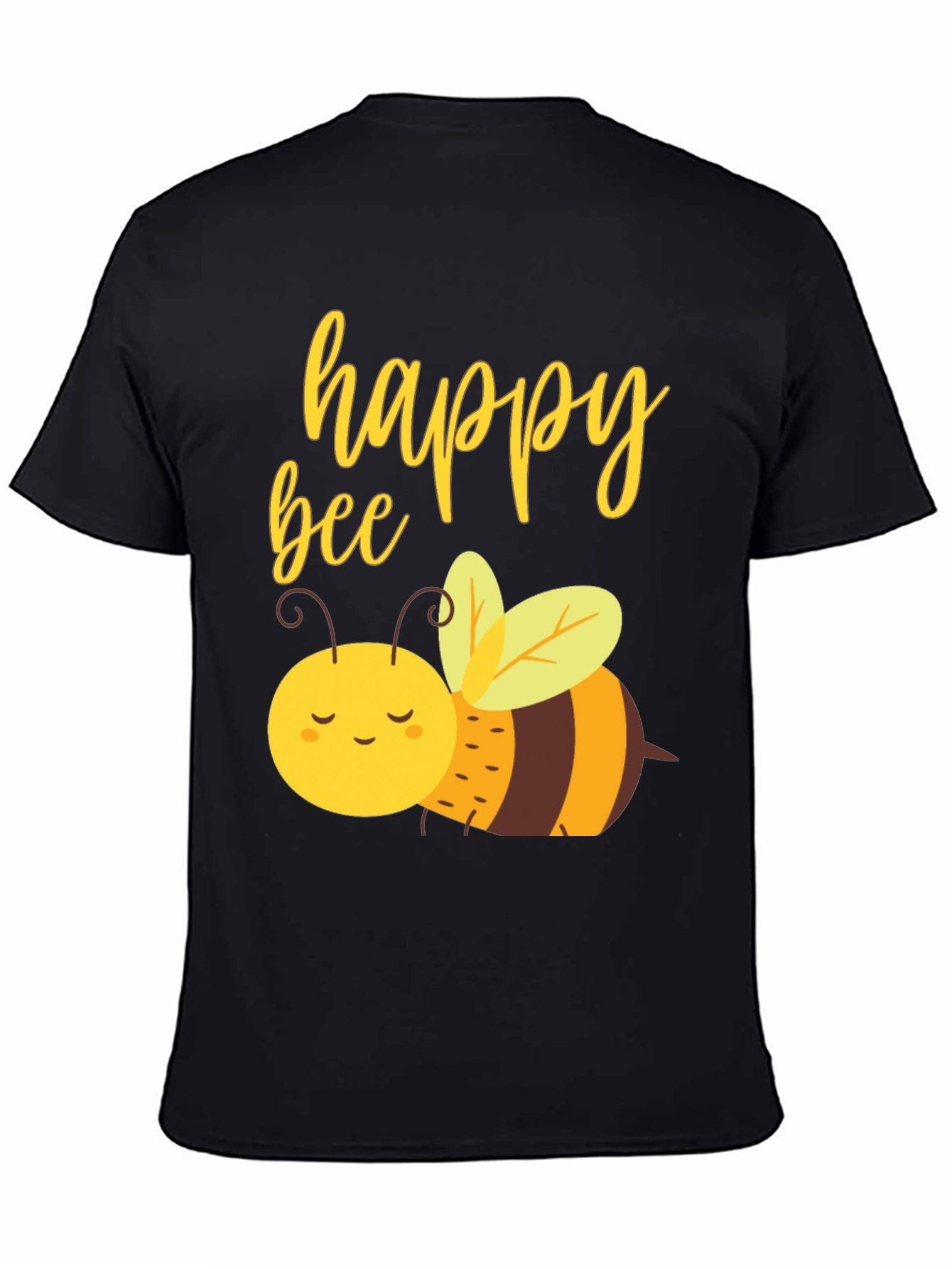 Happy Bee Graphic Tee - Black Cotton Comfort