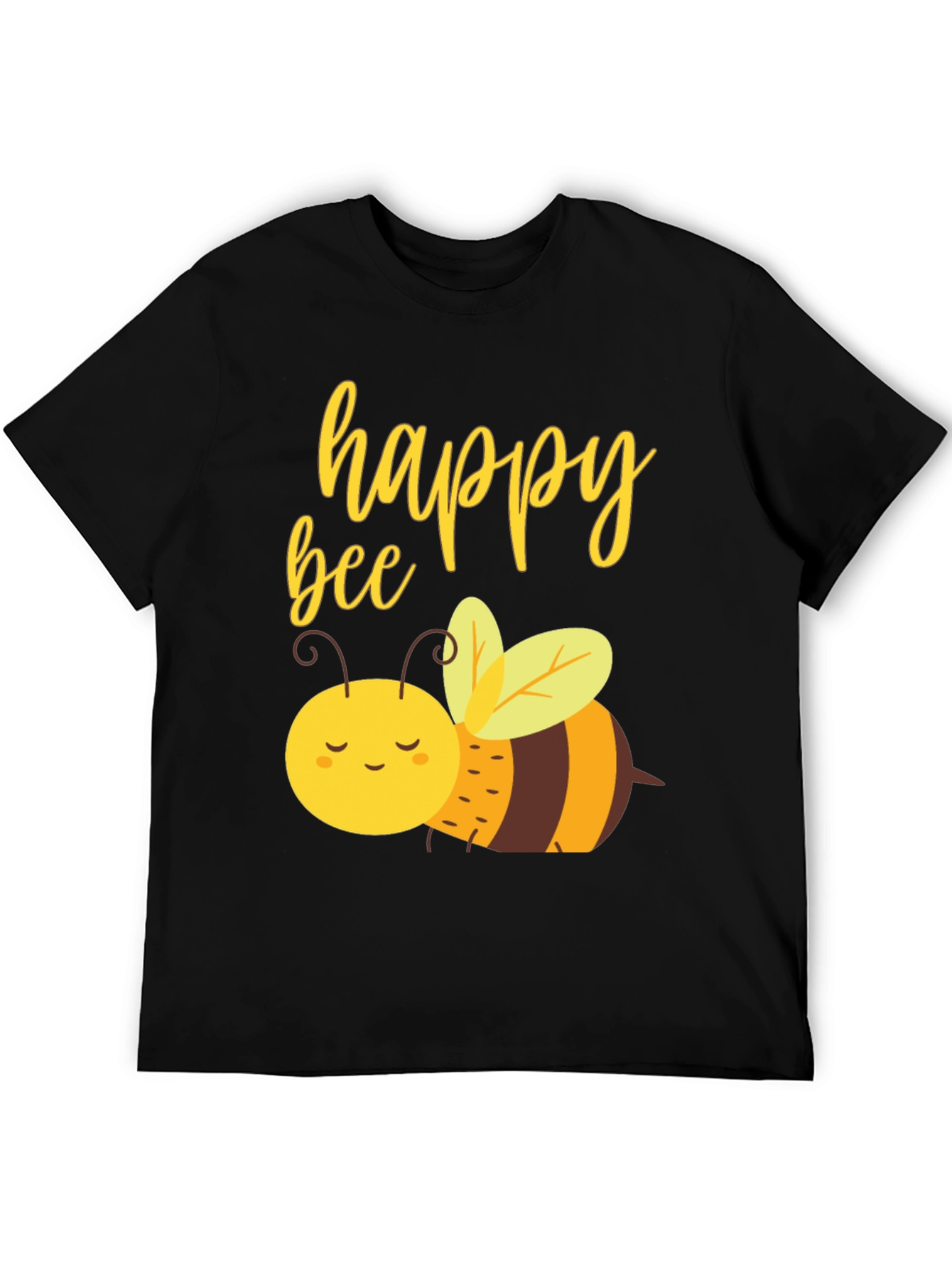 Happy Bee Graphic Tee - Black Cotton Comfort