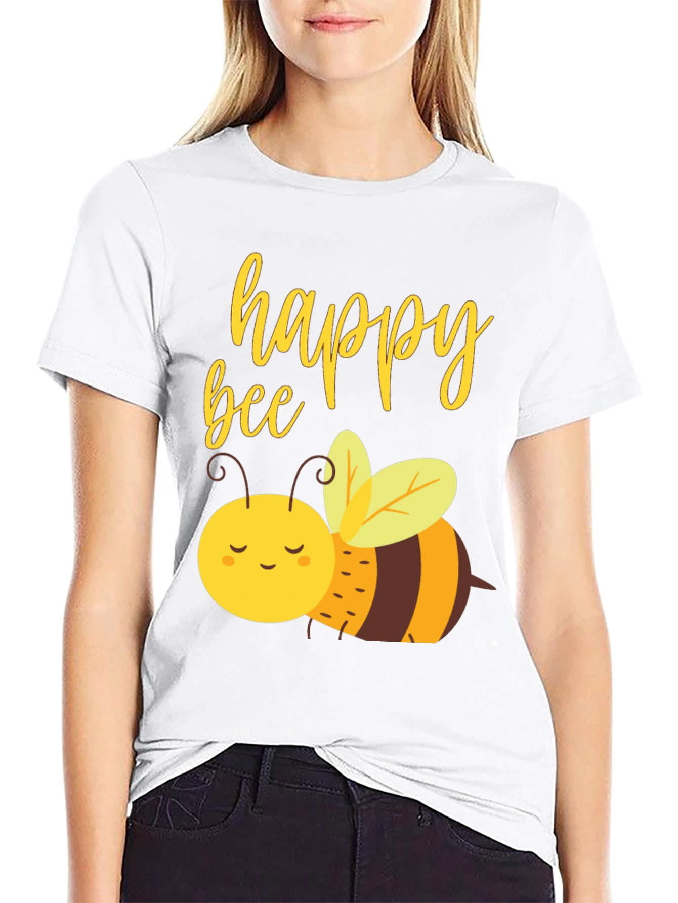 Happy Bee Graphic Tee - Black Cotton Comfort