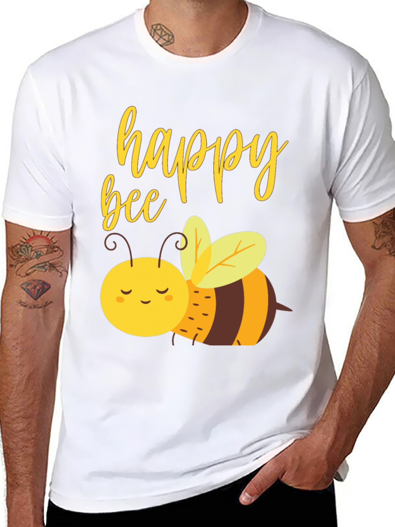Happy Bee Graphic Tee - Black Cotton Comfort