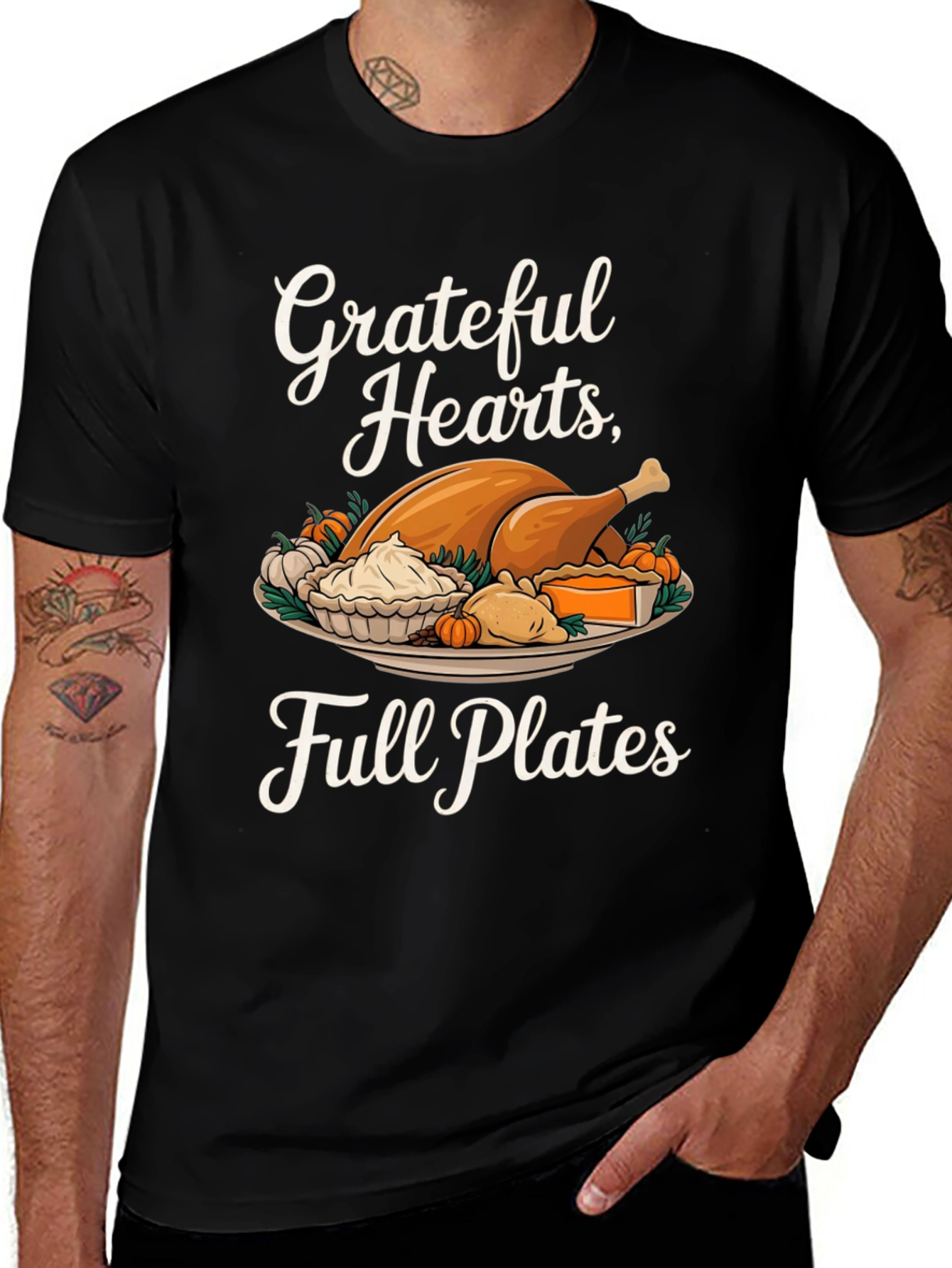 Grateful Hearts Full Plates Thanksgiving T-Shirt