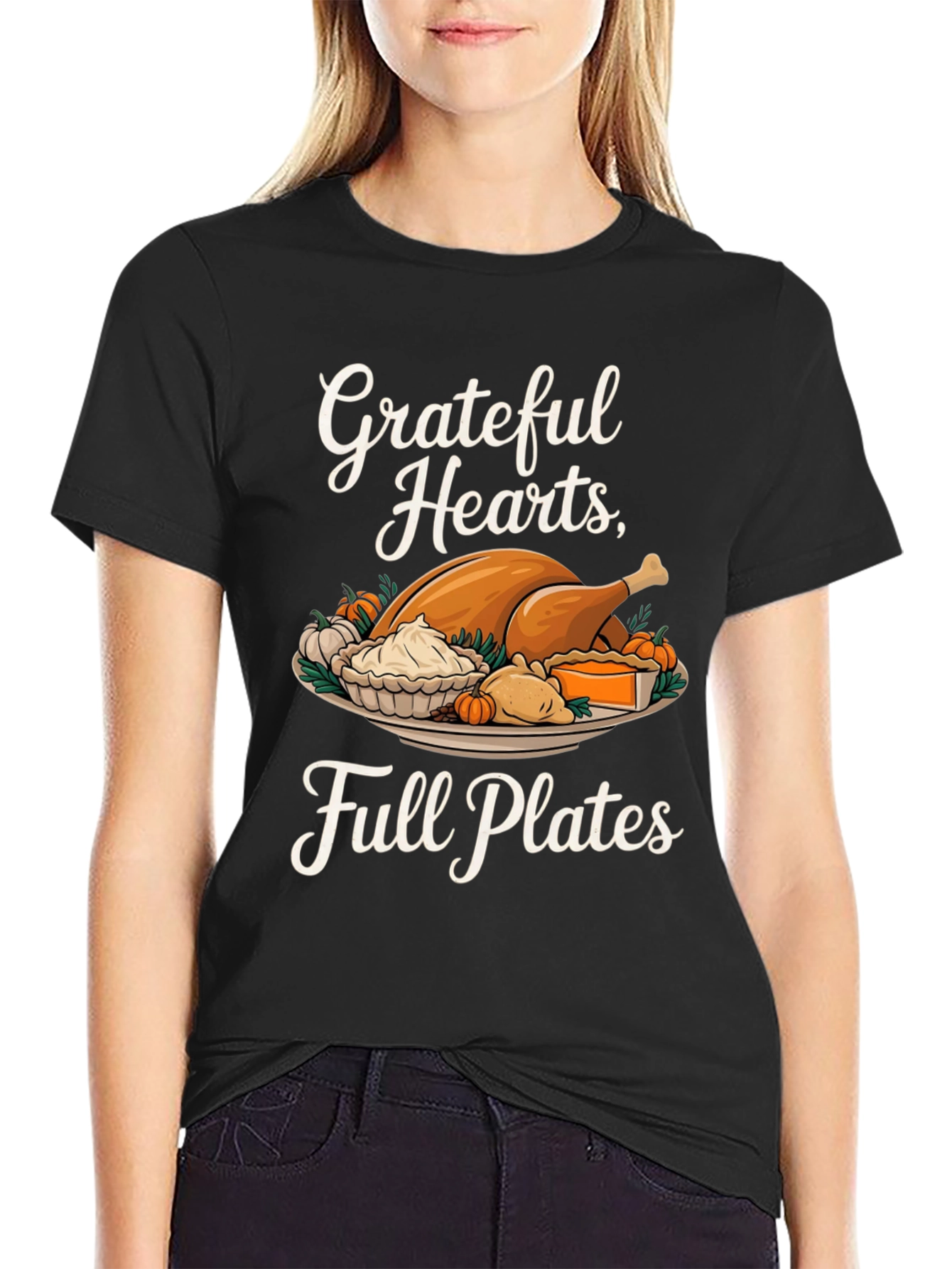 Grateful Hearts Full Plates Thanksgiving T-Shirt
