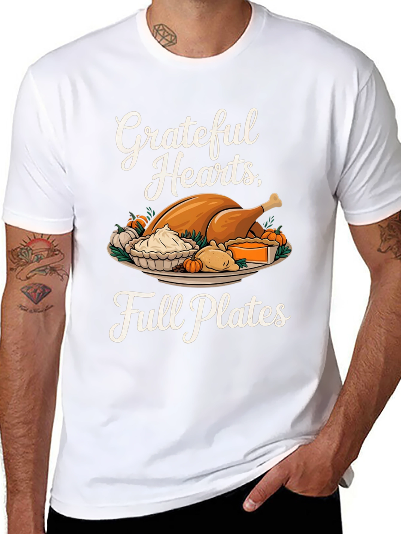 Grateful Hearts Full Plates Thanksgiving T-Shirt