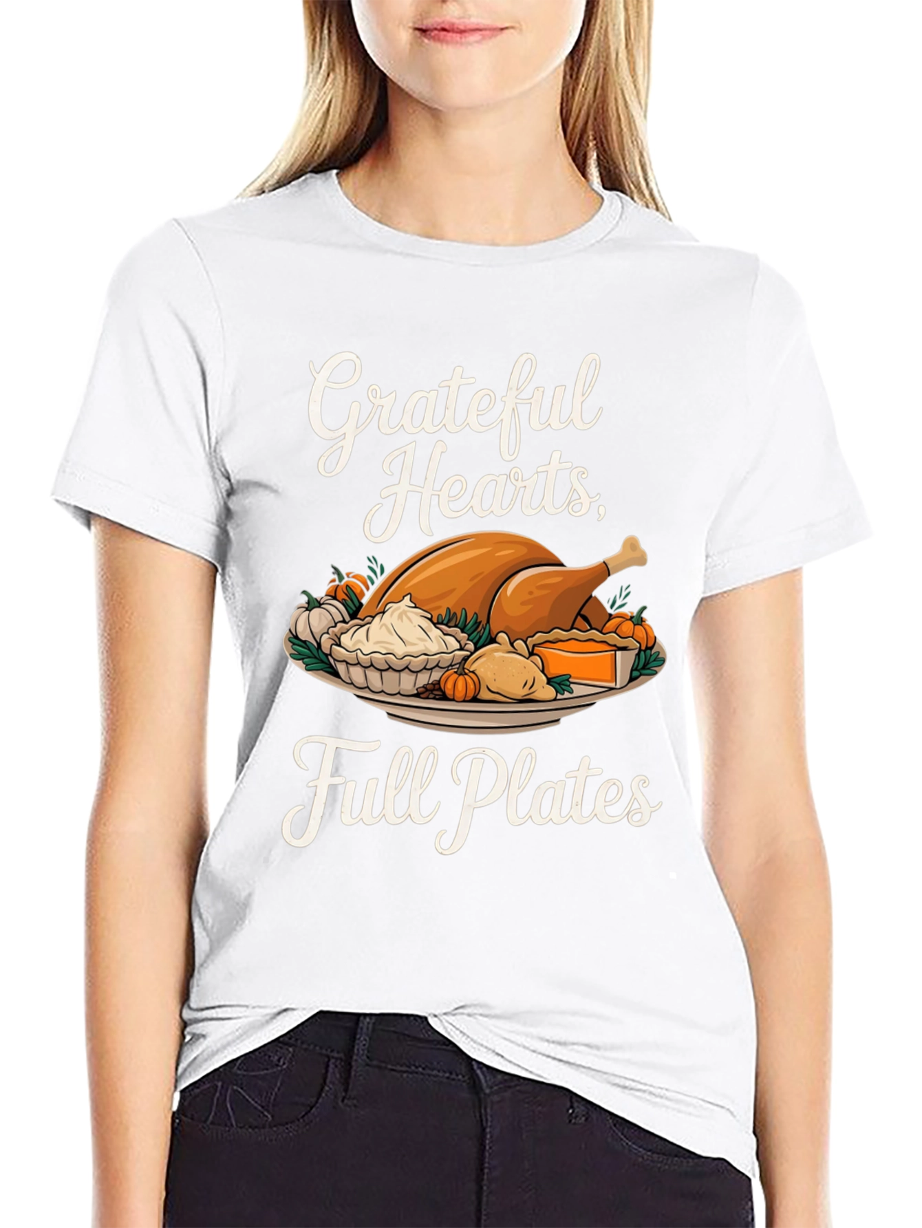 Grateful Hearts Full Plates Thanksgiving T-Shirt