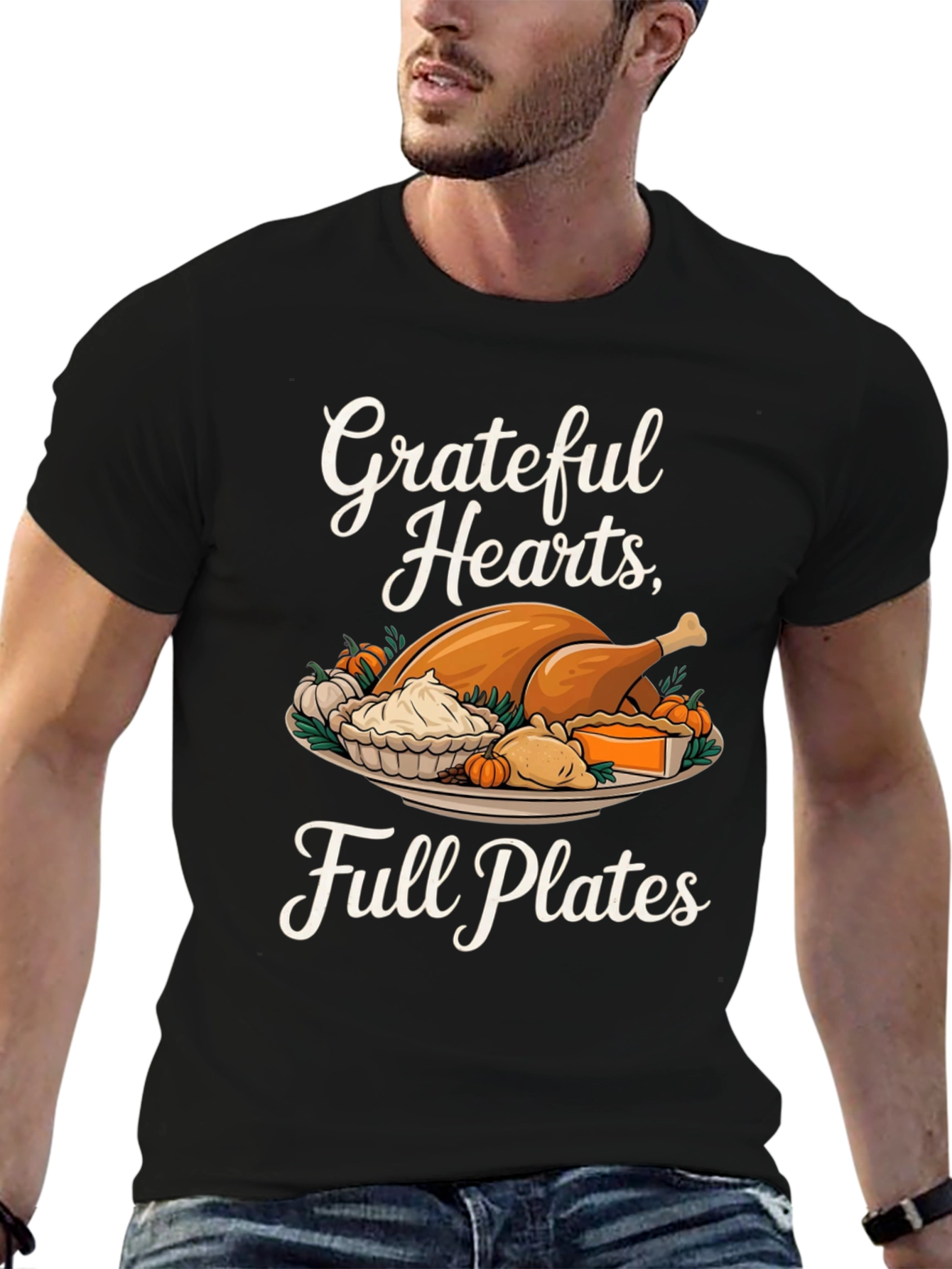 Grateful Hearts Full Plates Thanksgiving T-Shirt