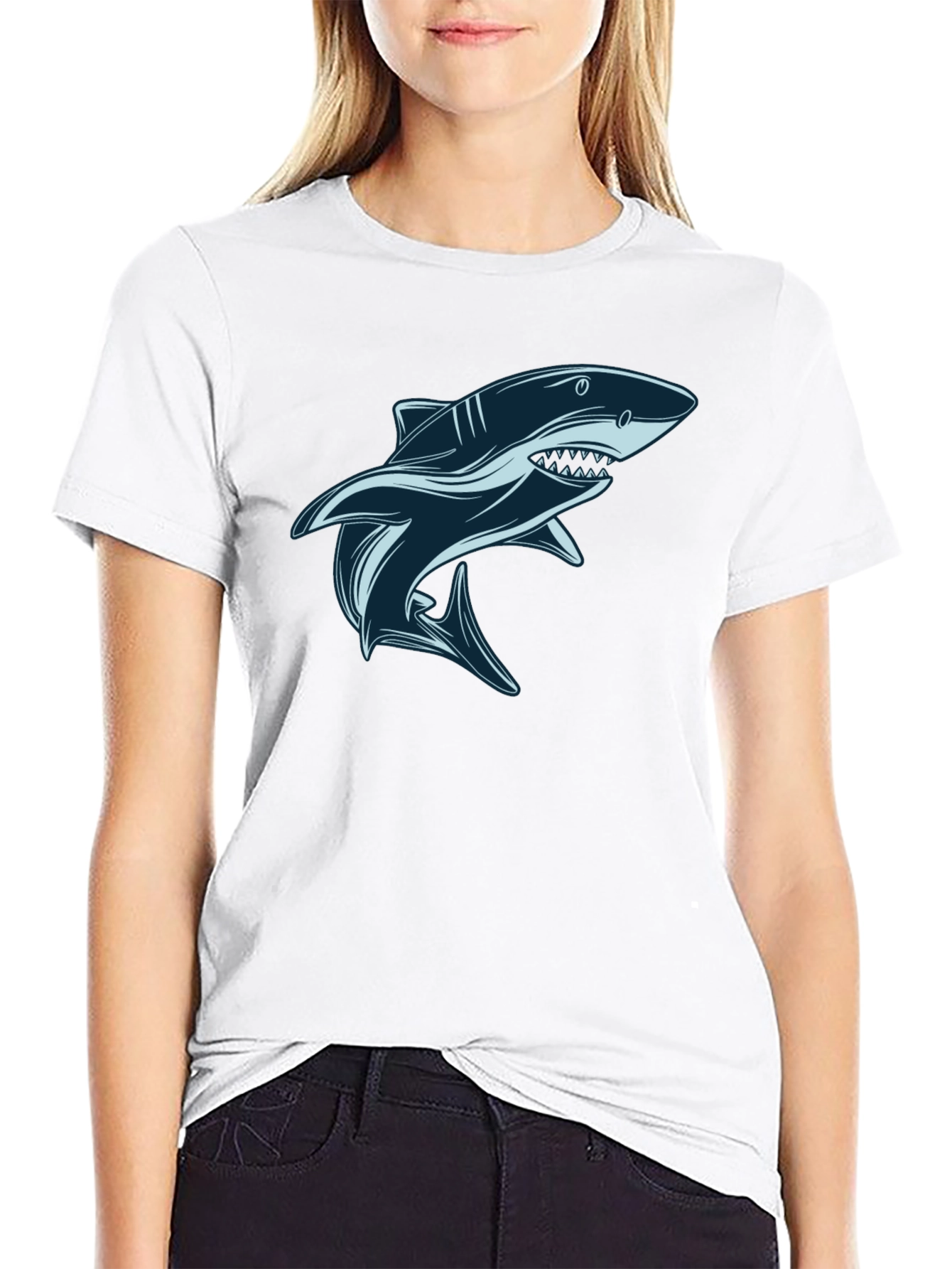 Shark Graphic Tee - Black Cotton T-Shirt